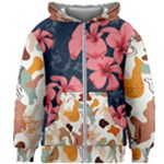 5902244 Pink Blue Illustrated Pattern Flowers Square Pillow Kids  Zipper Hoodie Without Drawstring