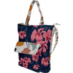 5902244 Pink Blue Illustrated Pattern Flowers Square Pillow Shoulder Tote Bag