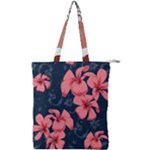 5902244 Pink Blue Illustrated Pattern Flowers Square Pillow Double Zip Up Tote Bag