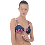 5902244 Pink Blue Illustrated Pattern Flowers Square Pillow Front Tie Bikini Top