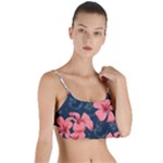 5902244 Pink Blue Illustrated Pattern Flowers Square Pillow Layered Top Bikini Top 