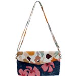 5902244 Pink Blue Illustrated Pattern Flowers Square Pillow Removable Strap Clutch Bag