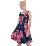 5902244 Pink Blue Illustrated Pattern Flowers Square Pillow Knee Length Skater Dress