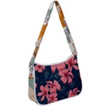 5902244 Pink Blue Illustrated Pattern Flowers Square Pillow Zip Up Shoulder Bag