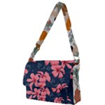 5902244 Pink Blue Illustrated Pattern Flowers Square Pillow Full Print Messenger Bag (L)