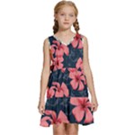 5902244 Pink Blue Illustrated Pattern Flowers Square Pillow Kids  Sleeveless Tiered Mini Dress