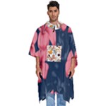 5902244 Pink Blue Illustrated Pattern Flowers Square Pillow Men s Hooded Rain Ponchos