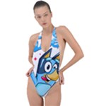 super bluey Backless Halter One Piece Swimsuit