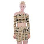 Cat Pattern Texture Animal Off Shoulder Top with Mini Skirt Set