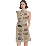 Cat Pattern Texture Animal Cocktail Party Halter Sleeveless Dress With Pockets