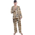 Cat Pattern Texture Animal Men s Long Sleeve Satin Pajamas Set