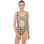 Cat Pattern Texture Animal Center Cut Out Swimsuit