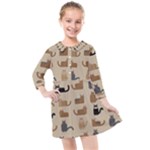 Cat Pattern Texture Animal Kids  Quarter Sleeve Shirt Dress