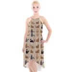 Cat Pattern Texture Animal High-Low Halter Chiffon Dress 