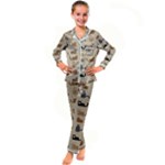 Cat Pattern Texture Animal Kids  Satin Long Sleeve Pajamas Set