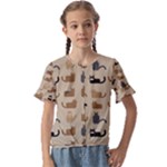 Cat Pattern Texture Animal Kids  Cuff Sleeve Scrunch Bottom T-Shirt