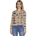 Cat Pattern Texture Animal Women s Long Sleeve Revers Collar Cropped Jacket