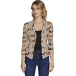 Cat Pattern Texture Animal Women s Casual 3/4 Sleeve Spring Jacket