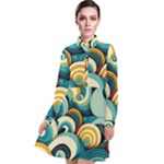 Wave Waves Ocean Sea Abstract Whimsical Long Sleeve Chiffon Shirt Dress
