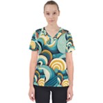 Wave Waves Ocean Sea Abstract Whimsical Women s V-Neck Scrub Top