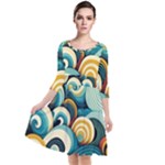 Wave Waves Ocean Sea Abstract Whimsical Quarter Sleeve Waist Band Dress