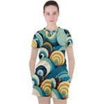 Wave Waves Ocean Sea Abstract Whimsical Women s T-Shirt and Shorts Set