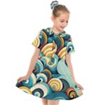 Wave Waves Ocean Sea Abstract Whimsical Kids  Short Sleeve Shirt Dress