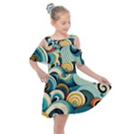 Wave Waves Ocean Sea Abstract Whimsical Kids  Shoulder Cutout Chiffon Dress