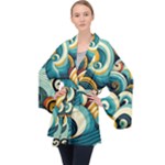 Wave Waves Ocean Sea Abstract Whimsical Long Sleeve Velvet Kimono 