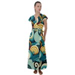Wave Waves Ocean Sea Abstract Whimsical Flutter Sleeve Maxi Dress