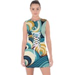 Wave Waves Ocean Sea Abstract Whimsical Lace Up Front Bodycon Dress