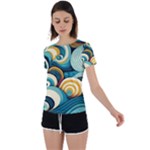 Wave Waves Ocean Sea Abstract Whimsical Back Circle Cutout Sports T-Shirt
