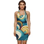 Wave Waves Ocean Sea Abstract Whimsical Sleeveless Wide Square Neckline Ruched Bodycon Dress
