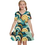 Wave Waves Ocean Sea Abstract Whimsical Kids  Short Sleeve Tiered Mini Dress