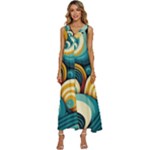 Wave Waves Ocean Sea Abstract Whimsical V-Neck Sleeveless Loose Fit Overalls