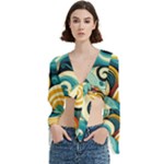 Wave Waves Ocean Sea Abstract Whimsical Trumpet Sleeve Cropped Top
