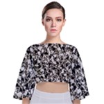 BarkFusion Camouflage Tie Back Butterfly Sleeve Chiffon Top