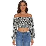 BarkFusion Camouflage Long Sleeve Crinkled Weave Crop Top