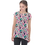 Multi Colour Pattern Cap Sleeve High Low Top
