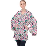 Multi Colour Pattern Long Sleeve Velvet Kimono 