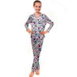 Multi Colour Pattern Kids  Satin Long Sleeve Pajamas Set