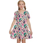 Multi Colour Pattern Kids  Short Sleeve Tiered Mini Dress