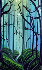 nature outdoors night trees scene forest woods light moonlight wilderness stars