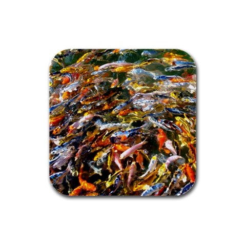 Koi Carp Feeding Frenzy Fish Rubber Square Coaster (4 pack) from UrbanLoad.com Front