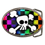Checker Rainbow Skull Belt Buckle