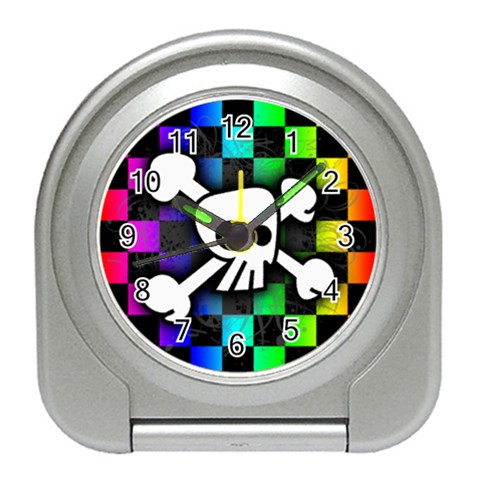 Checker Rainbow Skull Travel Alarm Clock from UrbanLoad.com Front