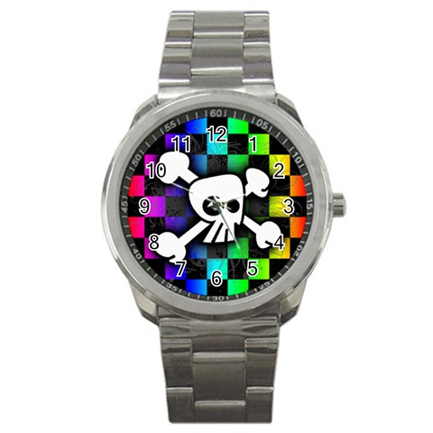 Checker Rainbow Skull Sport Metal Watch from UrbanLoad.com Front