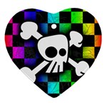 Checker Rainbow Skull Heart Ornament (Two Sides)