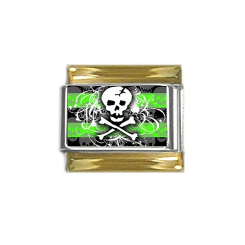 Deathrock Skull Gold Trim Italian Charm (9mm) from UrbanLoad.com Front