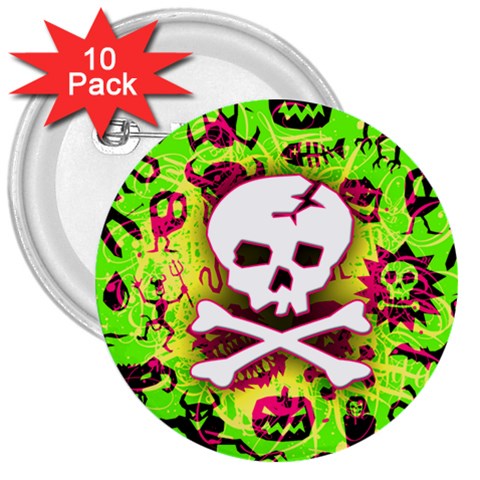 Deathrock Skull & Crossbones 3  Button (10 pack) from UrbanLoad.com Front